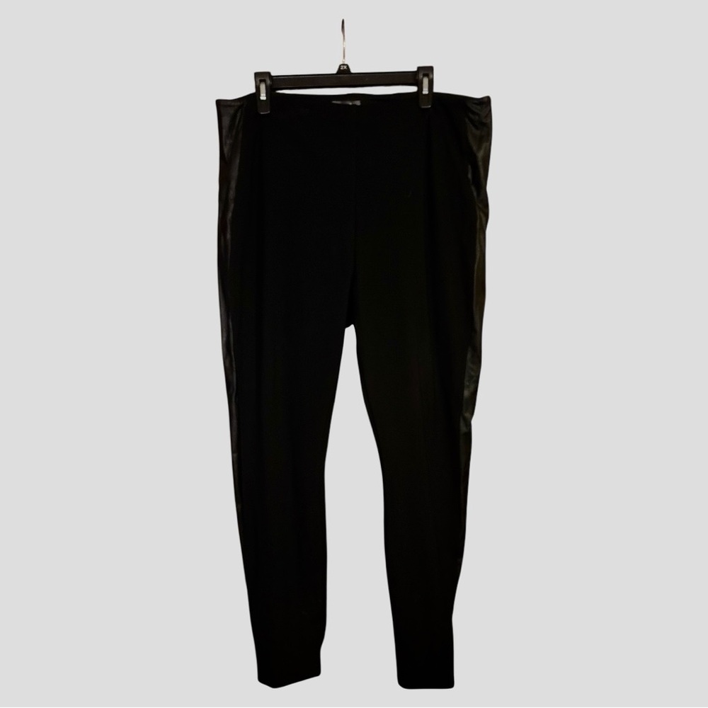 Lysse Womens High Rise Faux Leather Trim Leggings Black 2x